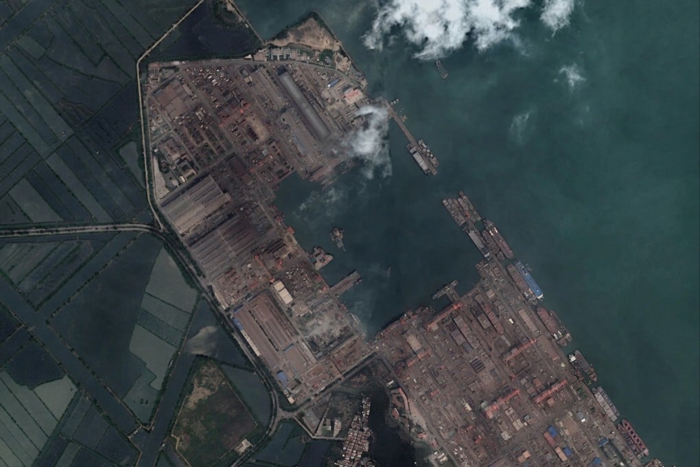 Analysts are examining satellite imagery of China’s Comec Longxue shipyard near Guangzhou for insight into how China’s navy plans to operate. Photo: Google Earth