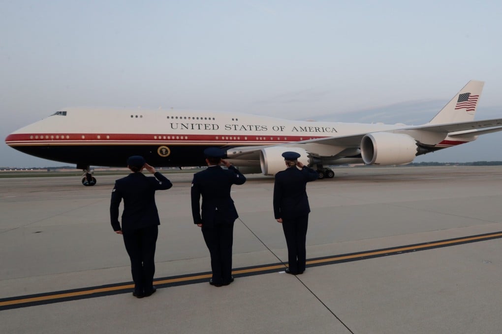 Air Force One with President Donald Trump on board taxis on the tarmac after landing at Joint Base Andrews on Sunday. Photo: AP