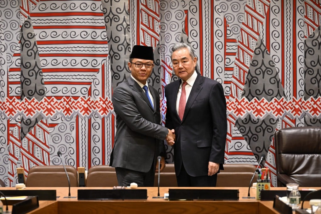 Chinese Foreign Minister Wang Yi meets Indonesian Foreign Minister Sugiono on the sidelines of a UN Security Council meeting in New York on May 26. Photo: Xinhua
