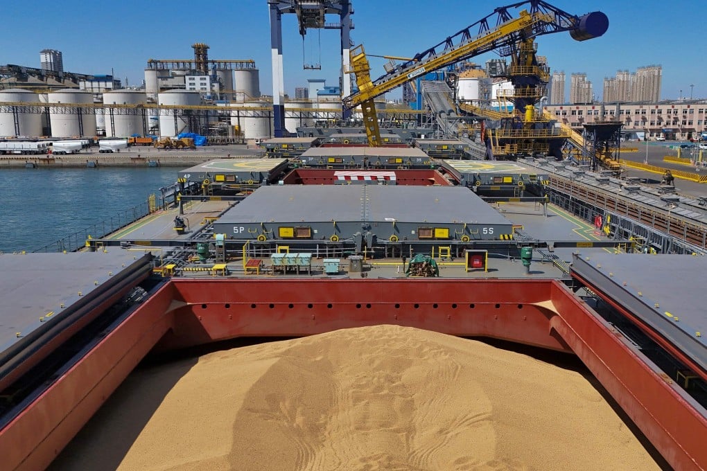 Imported soybeans from Brazil are seen in a cargo vessel at a port in Yantai, China. China’s Brazilian soybean imports are up by 13.7 per cent in June compared to a year earlier. Photo: AFP