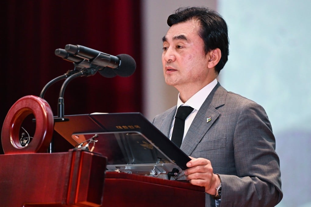 South Korean Defence Minister Ahn Gyu-back speaks during a ceremony at the navy’s 2nd Fleet Command in Pyeongtaek on June 29. Photo: Yonhap/EPA