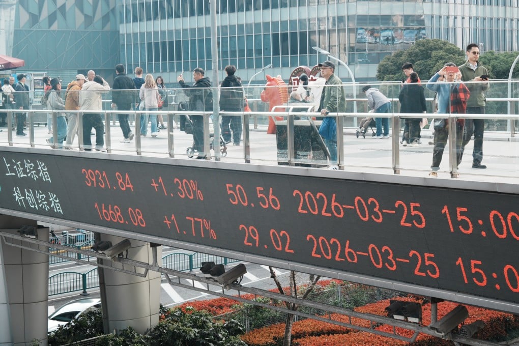 Data on the Shanghai Composite Index is displayed on an electronic screen on a pedestrian overpass in Shanghai. Photo: CFOTO/Future Publishing via Getty Images