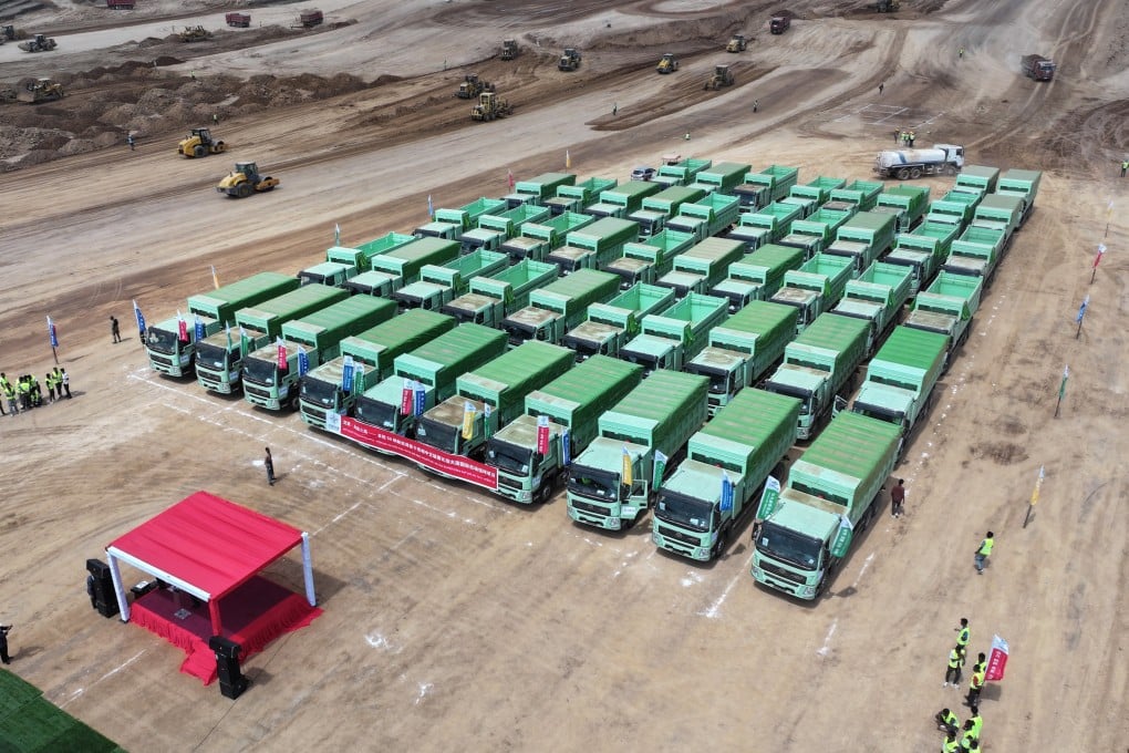 A fleet of Chinese-made electric trucks are deployed at the construction site of a new airport in Ethiopia. Photo: Xinhua