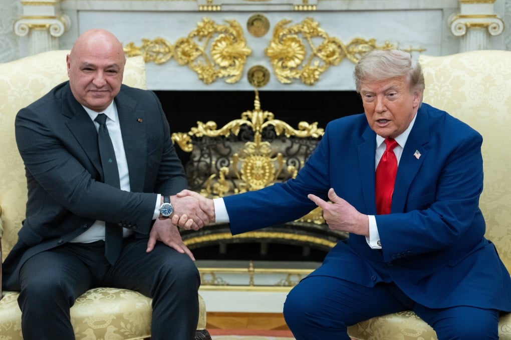 US President Donald Trump (right) shakes hands with Lebanese President Joseph Aoun  in the Oval Office on Tuesday. Photo: EPA