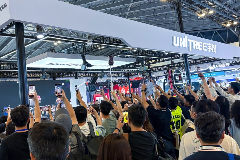 Robotics company Unitree’s booth on the second floor of the exhibition hall was one of the most crowded spots at this year’s WAIC. Photo: Ann Cao