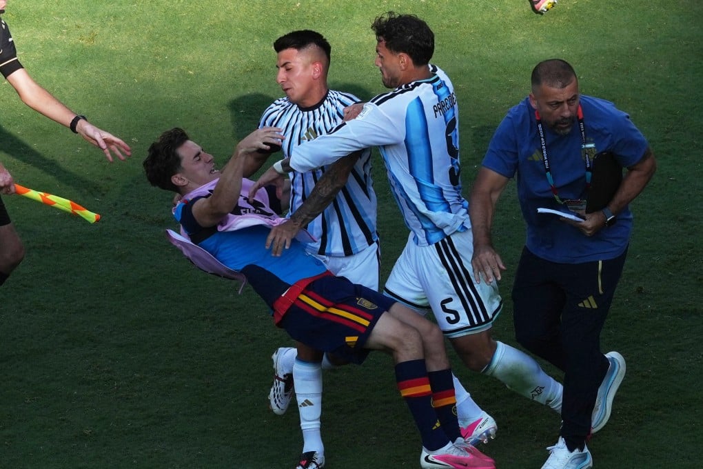 Argentina’s Leandro Paredes clashes with Spain’s Gavi after the end of the World Cup 2026 final. Spain won 1-0. Like in sports, tantrums and meltdowns are also aplenty in the hospitality world, Charmaine Mok says. Photo: Imagn Images via Reuters
