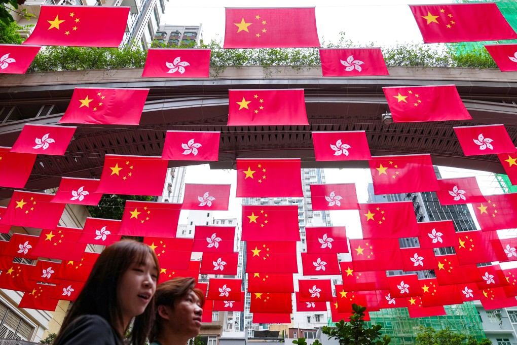 Lee Tung Avenue in Wan Chai festooned with national and Hong Kong flags ahead of the 29th anniversary the city’s return to Chinese sovereignty in June this year. Photo: Karma Lo