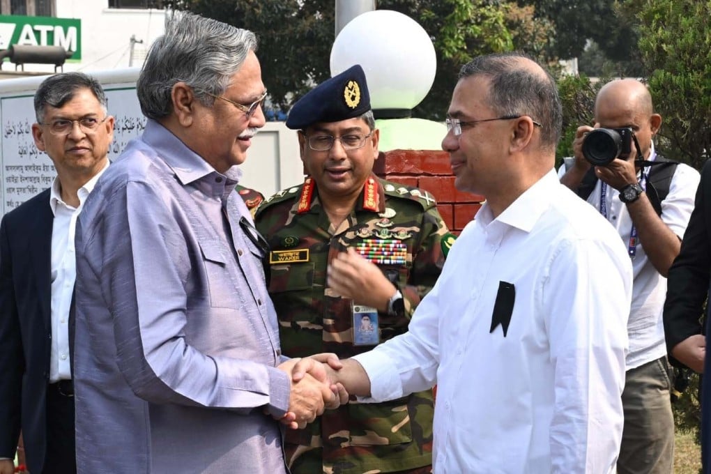 President Mohammed Shahabuddin greets Prime Minister Tarique Rahman in Dhaka on February 25, Bangladesh's National Martyred Army Day. Photo: Press Information Department
