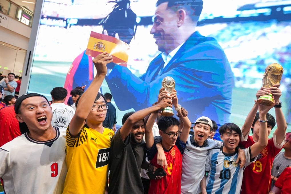Fans cheer during the World Cup final match between Spain and Argentina at the Olympian City shopping centre in Tai Kok Tsui on July 20. Photo: Sun Yeung
