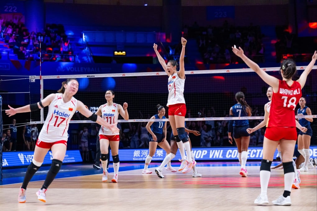 China beat the top-seeded USA in a five-set thriller in the Women’s Volleyball Nations League Finals last eight. Photo: Xinhua