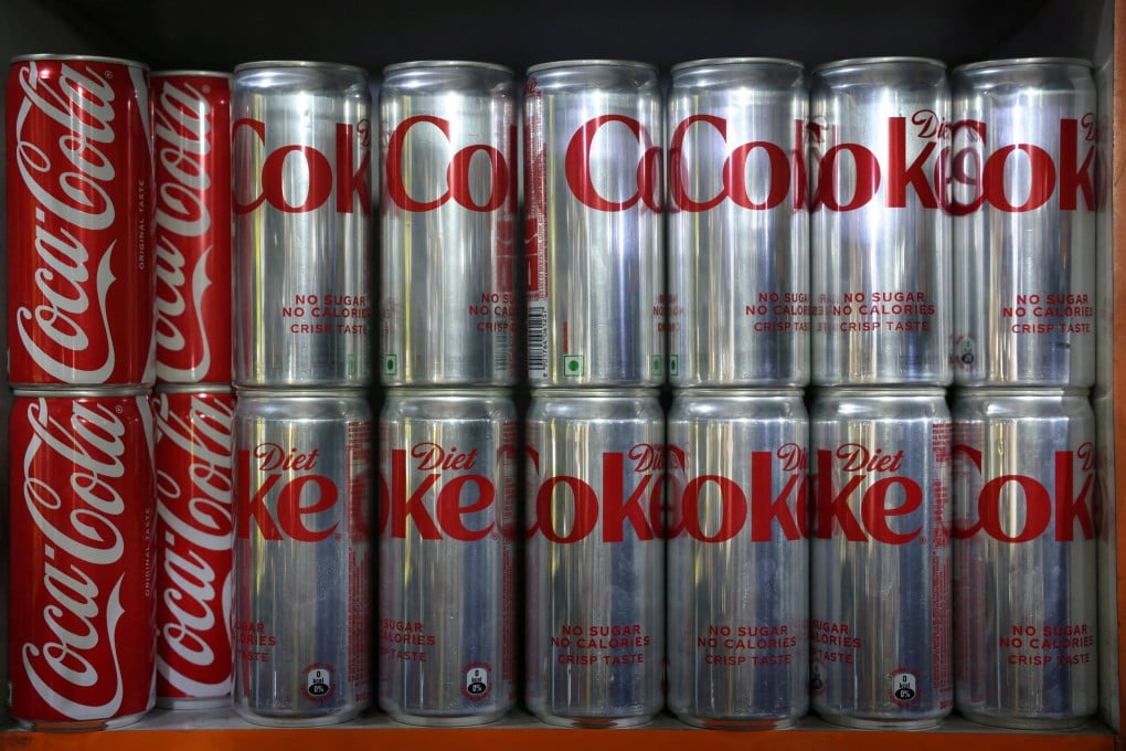 Diet Coke cans are displayed for sale in a shop in New Delhi on April 22. Photo: Reuters