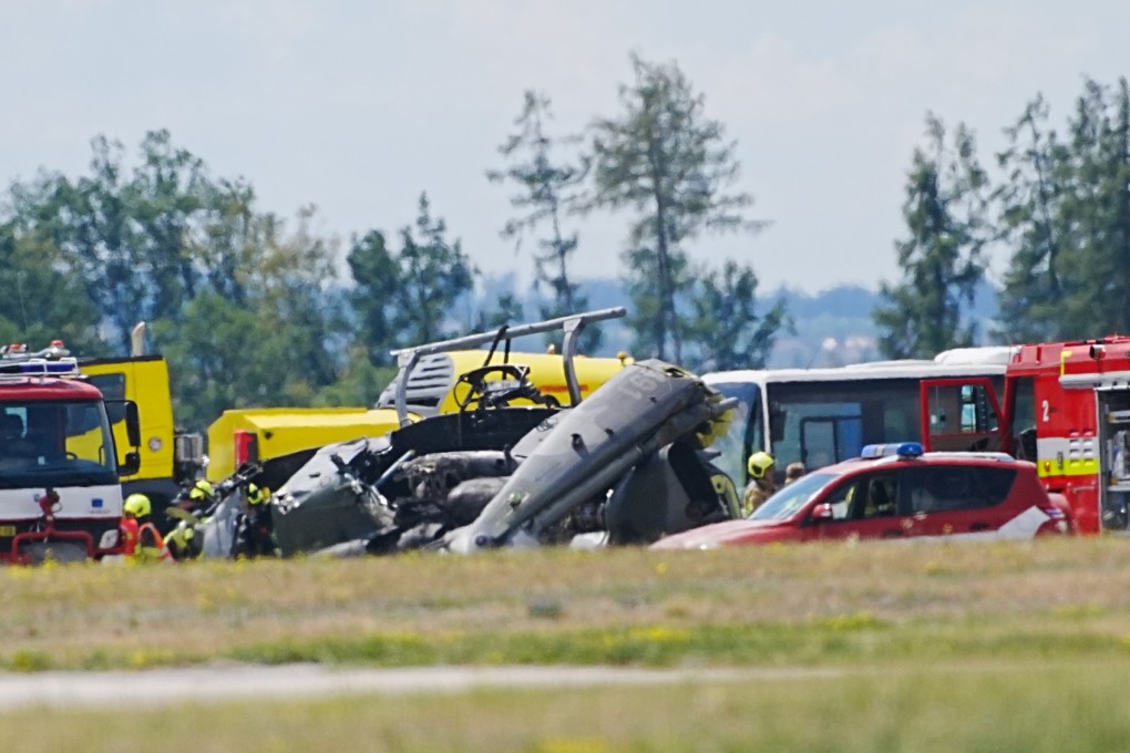 Rescuers respond at the scene of a Venom helicopter crash with five soldiers on board, at the 22nd Helicopter Air Force Base in Namest nad Oslavou, Czech Republic, on Thursday, July 23, 2026. Photo: CTK via AP