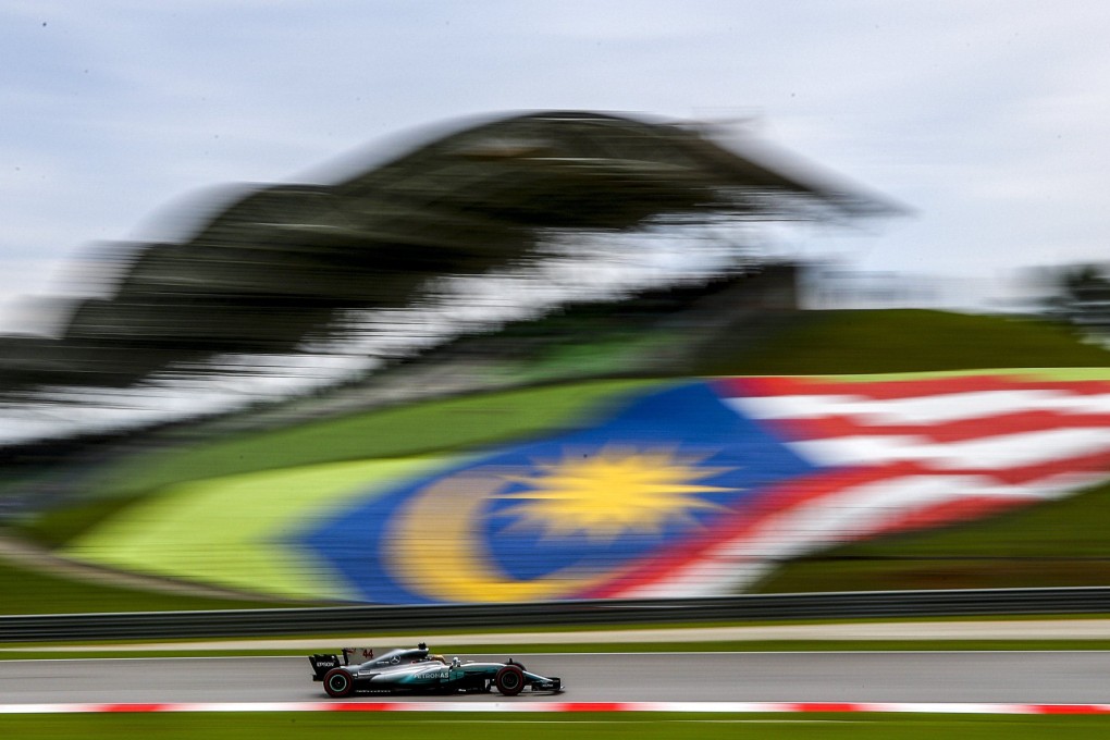 British driver Lewis Hamilton, then of Mercedes, during a practice session ahead of the Malaysian F1 Grand Prix at the Sepang International Circuit in 2017. Photo: EPA-EFE
