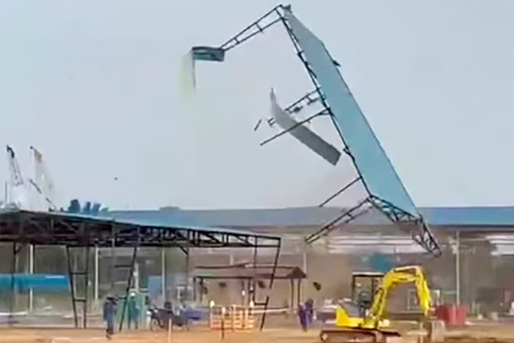 A tornado ripped roofing from workshop facilities at a construction site in Batam, Indonesia, on Wednesday. Photo: Facebook/Kurniawan Edi