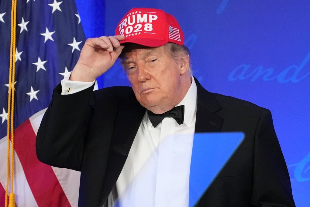 The US president donned a Trump 2028 cap during the speech. Photo: AP