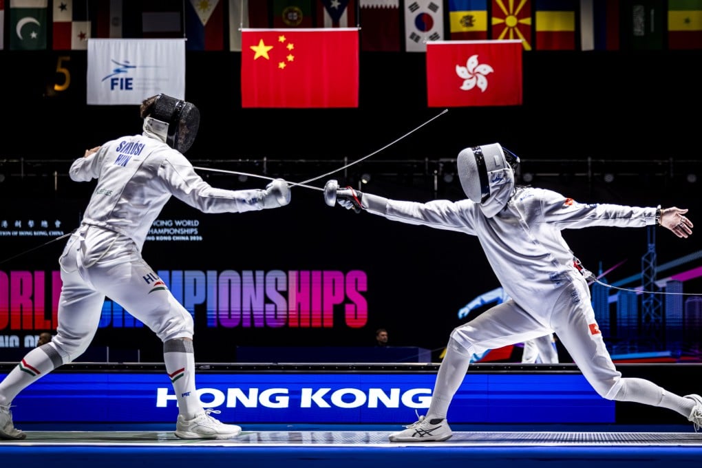 Hong Kong’s Cedric Ho Wai-hang (right) lost to world No 5 Gergely Siklosi of Hungary in the men's épée on Sunday morning. Photo: Fencing Association of Hong Kong, China