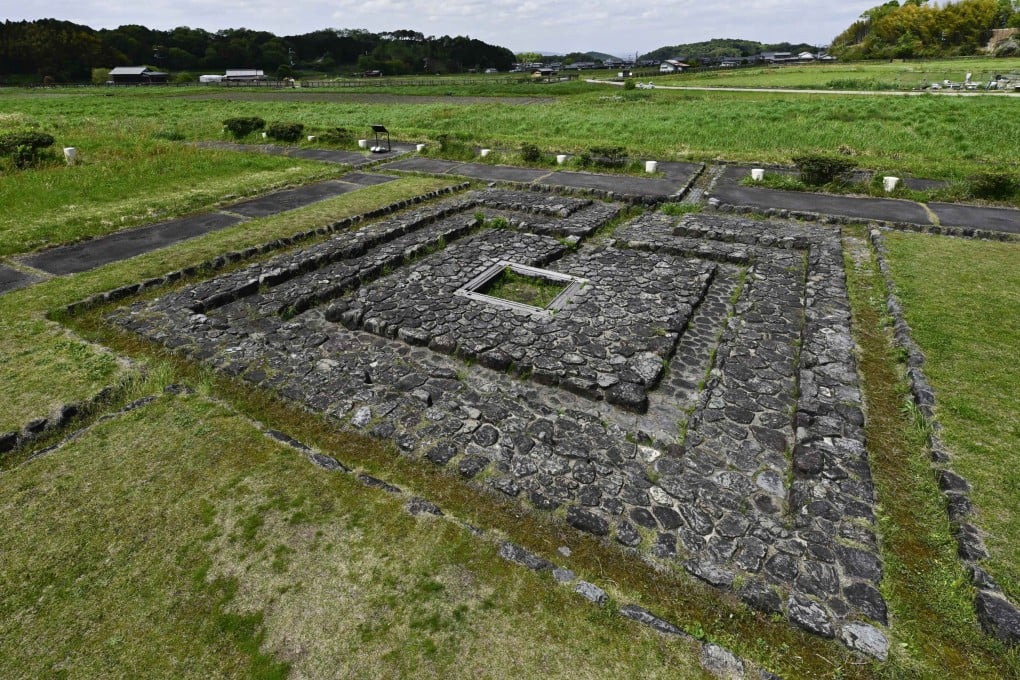 The Asuka Palace ruins in Asuka village, Nara prefecture, are seen on April 20. Photo: Kyodo/AP