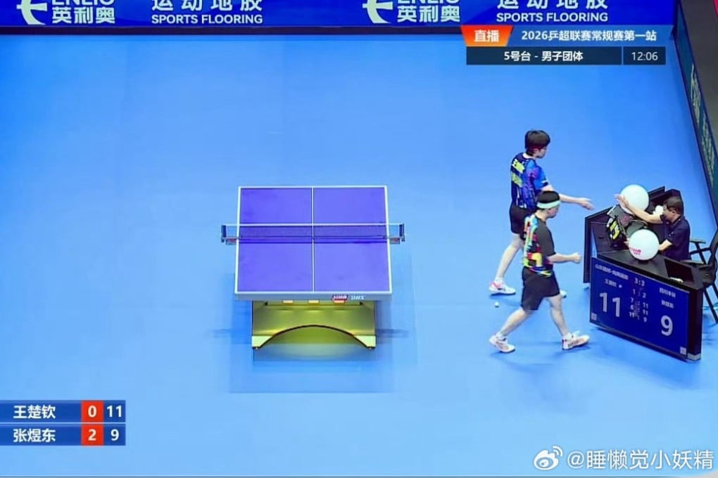 Sichuan’s Zhang Yudong (nearer camera) beat Shandong's Wang Chuqin in a China Table Tennis Super League match on Saturday. Photo: Weibo