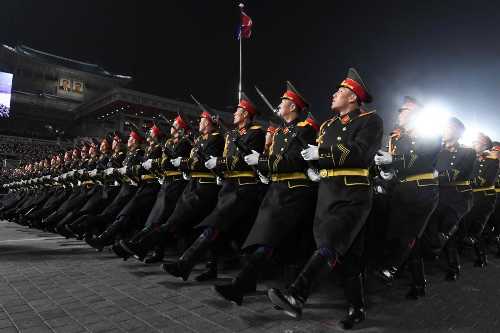 North Korean soldiers march in a military parade at Pyongyang’s Kim Il-Sung Square in February. Photo: KCNA/KNS/AFP