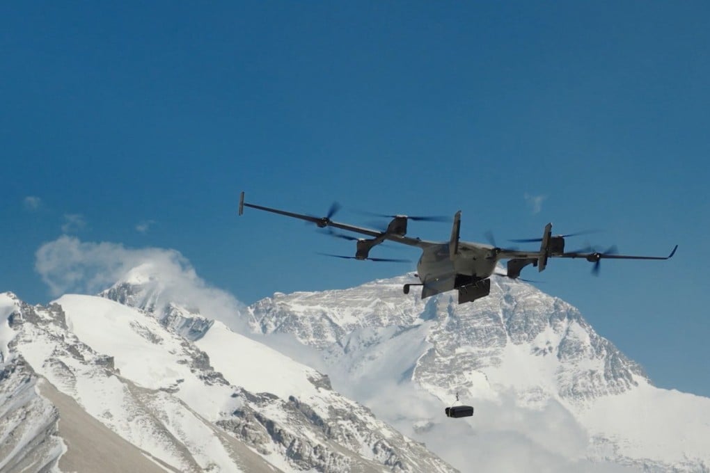 A DJI EV50 drone flies on the northern slope of Mount Everest in western China’s Tibet autonomous region. Photo: Xinhua