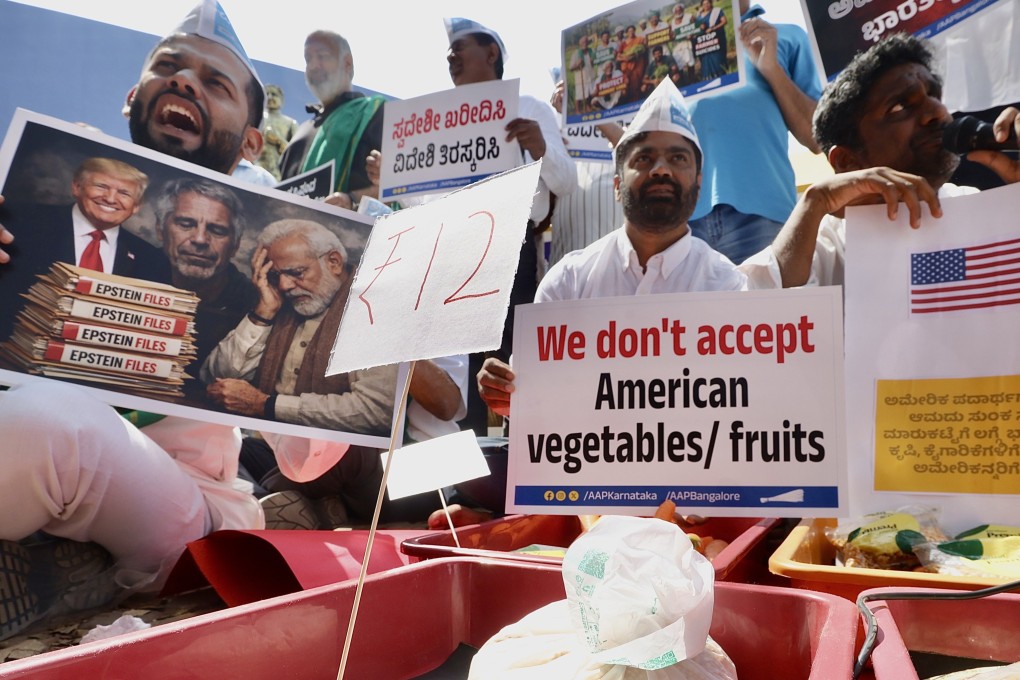 Political activists protest against a potential US-India trade deal in Bangalore, India, earlier this year. Photo: EPA
