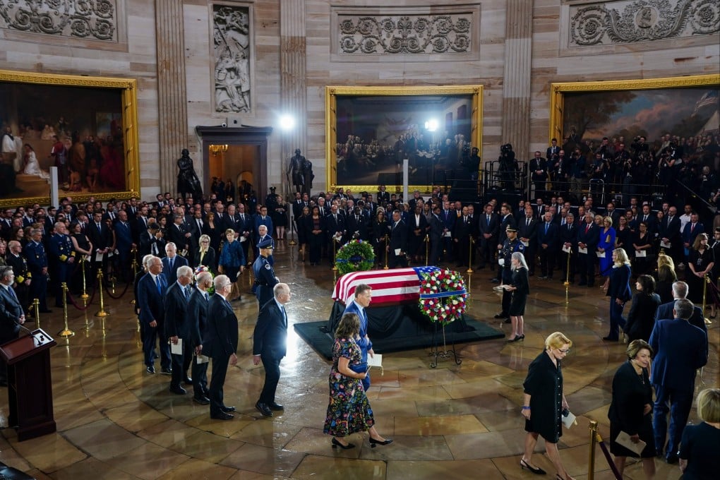 Attendees pay their respects during a congressional tribute to the late Senator Lindsey Graham in the Rotunda of the US Capitol on Tuesday. Photo: Pool via AP