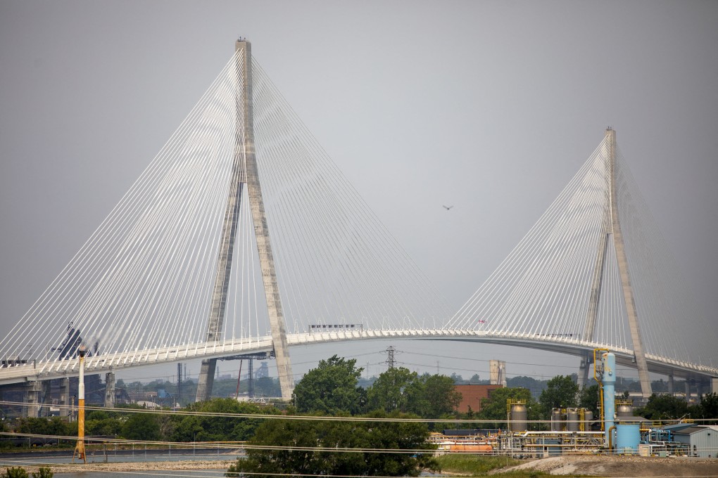 The Gordie Howe International Bridge that connects Detroit, Michigan, US with Windsor, Ontario, Canada before its opening to public traffic on Monday. Photo: Getty Images via AFP