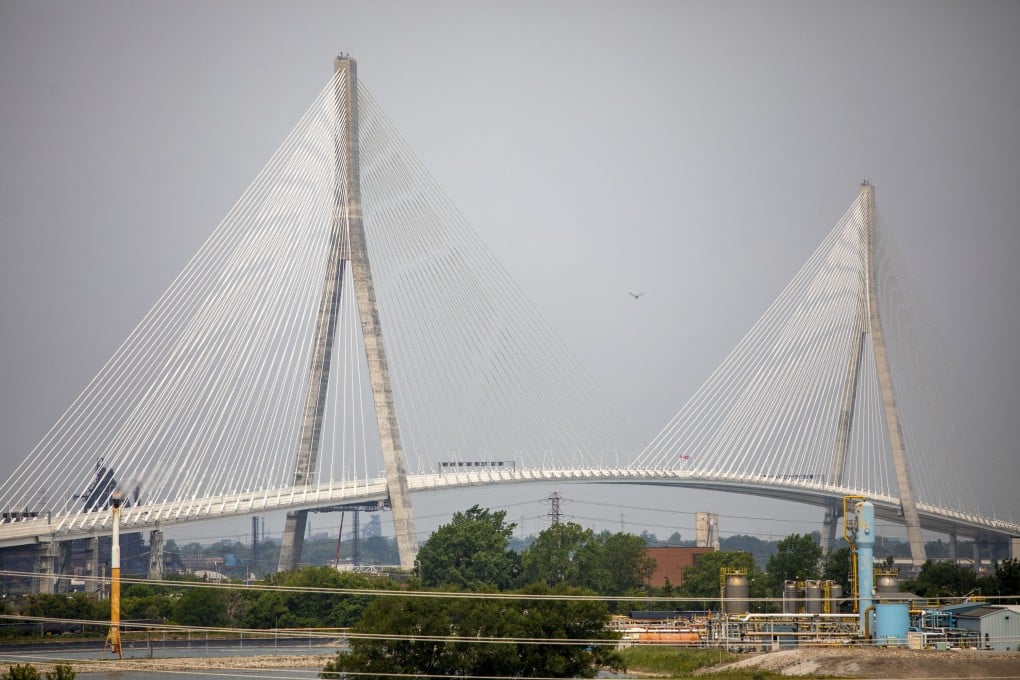 The Gordie Howe International Bridge that connects Detroit, Michigan, US with Windsor, Ontario, Canada before its opening to public traffic on Monday. Photo: Getty Images via AFP