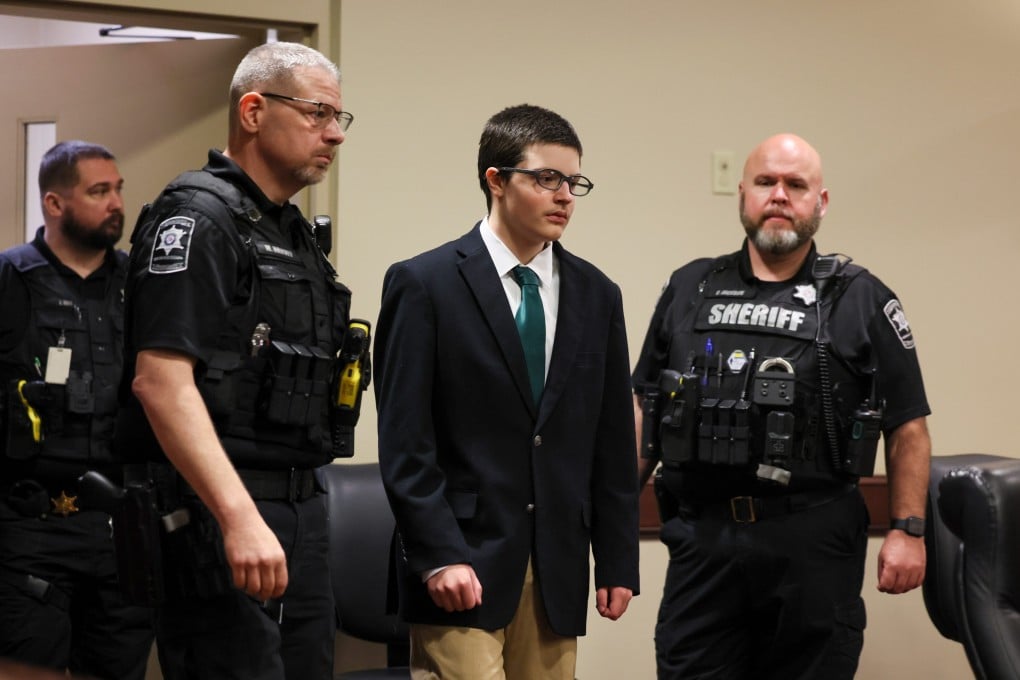 Colt Gray being led in to court for his sentencing. Photo: Atlanta Journal-Constitution via AP