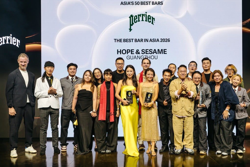 The Hope & Sesame team receive their award for Best Bar in Asia 2026 at the Asia’s 50 Best Bars 2026 awards ceremony at Wynn Palace, Macau, on July 28. Photo: Asia’s 50 Best Bars