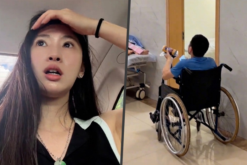 When her ride-hailing driver suddenly doubled over in agony on the highway, He, left, was taken by surprise but quickly took control of the vehicle to get him to safety. Photo: SCMP composite/Douyin