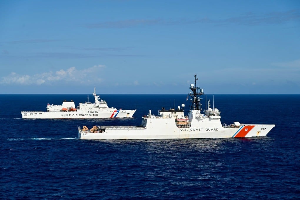 Taiwanese and US coastguard vessels are seen sailing side by side in the photo released by the American Institute in Taiwan. Photo: Handout