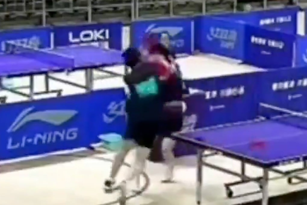 A screenshot of 14-year-old Chinese table tennis player Cao Yanhao punching his opponent following a loss in a selction trial match. Photo: Handout