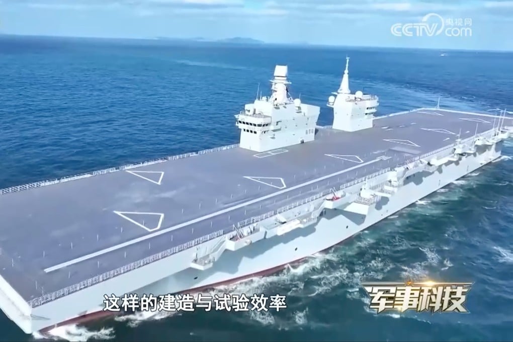 China’s first Type 076 amphibious assault ship, the Sichuan, is entering the final stages of commissioning, according to state media. Photo: CCTV