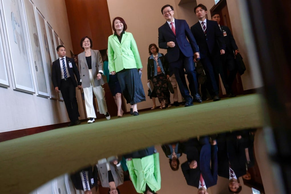 Chief Executive John Lee Ka-chiu and Legco President Starry Lee Wai-king, after the Chief Executive’s dialogue with council members on July 28. Photo: Jonathan Wong