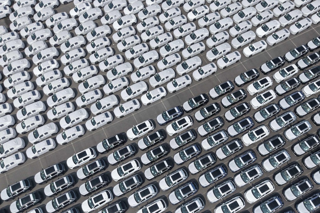 An aerial view of new electric vehicles at Shanghai Port on May 9. Analysts say China may use its dominance in the global electric vehicle industry as geopolitical leverage. Photo: AFP