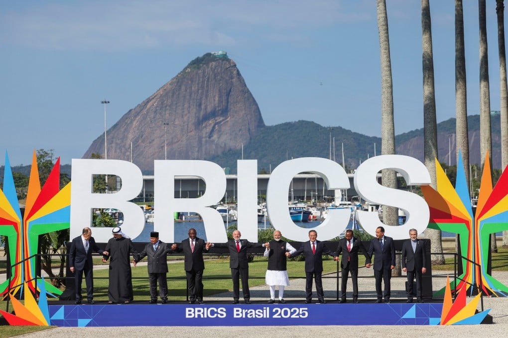 India’s Prime Minister Narendra  Modi (fifth from right) with other Brics leaders at the summit in Rio de Janeiro, Brazil, on July 6, 2025. Photo: Reuters