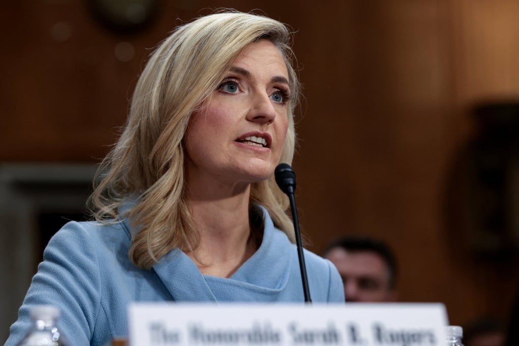 Sarah B. Rogers testifies in Washington during a Senate committee hearing on her nomination to be Chief Executive Officer of the US Agency for Global Media. Photo: Reuters