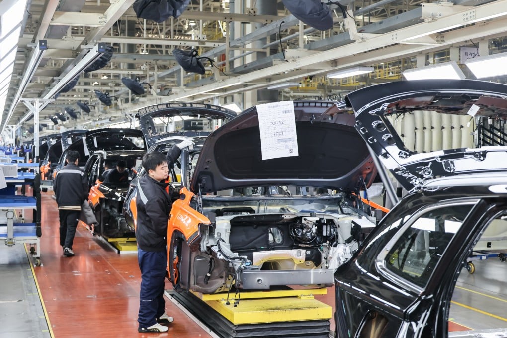 The assembly line for smart EVs at Geely’s Automotive Manufacturing Base in Xi’an, Shaanxi province, on December 12, 2024. Photo: VCG via Getty Images