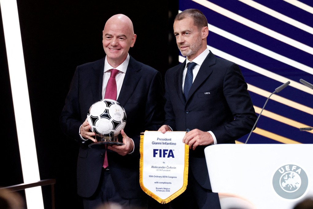 Uefa president Aleksander Ceferin (right) and Fifa head Gianni Infantino at the Uefa Congress in Brussels in February. Photo: Reuters