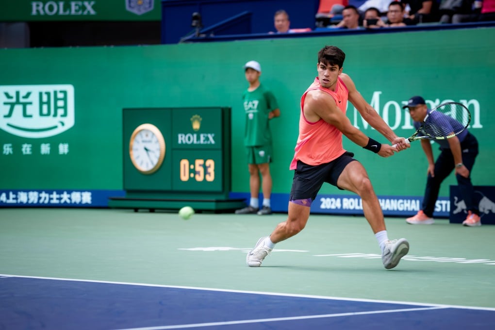 Carlos Alcaraz in action at the ATP Tour Shanghai Rolex Masters, one of the events under the purview of the Shanghai Jiushi Dongyu Culture, Sports & Tourism Group. Photo: Rolex
