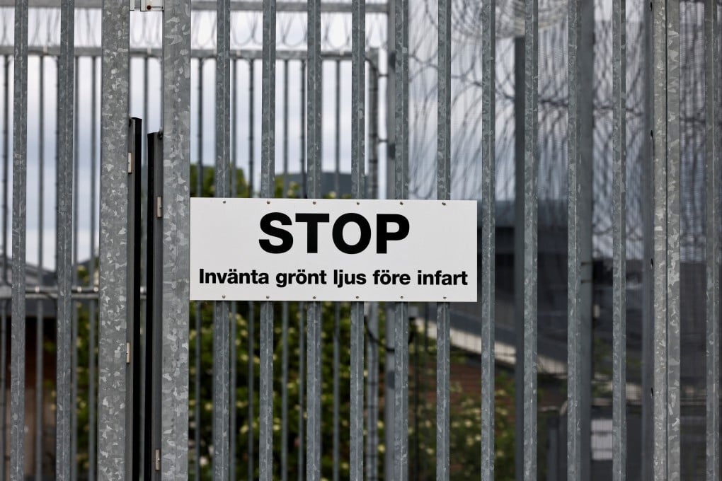 A stop sign on the gates of Rosersberg Prison near Stockholm, Sweden. Under Sweden’s new rules, the maximum doubled sentence is capped at 18 years in prison. Photo: Reuters
