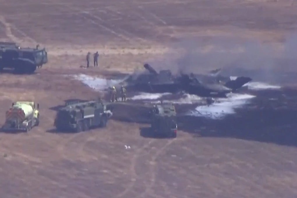 Smoke rises after a Marine Corps F-35B crash at Marine Corps Air Station Miramar in San Diego, California, on Friday. Photo: KGTV via Reuters
