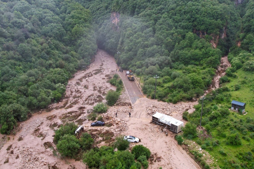 The aftermath of flash floods in Gansu province. Photo: Xinhua