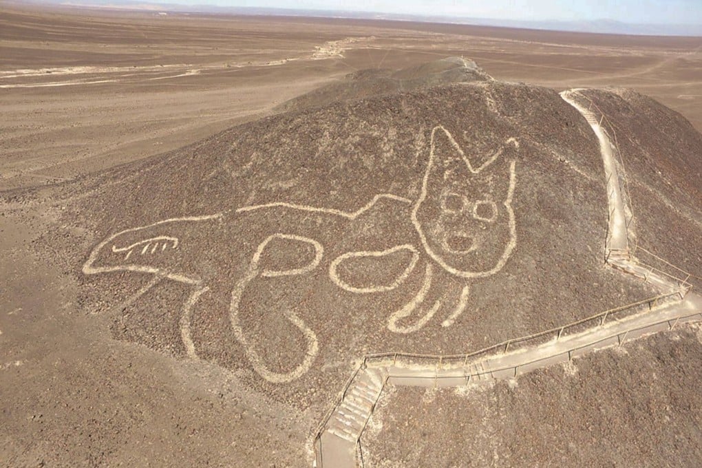 One of the geoglyphs etched into a slope at the Unesco Nazca Lines world heritage site in the Peruvian desert. On Saturday, a tourist plane visiting the archaeological site crashed, killing all 13 passengers and crew, police said. Photo: Peruvian Ministry of Culture / AFP