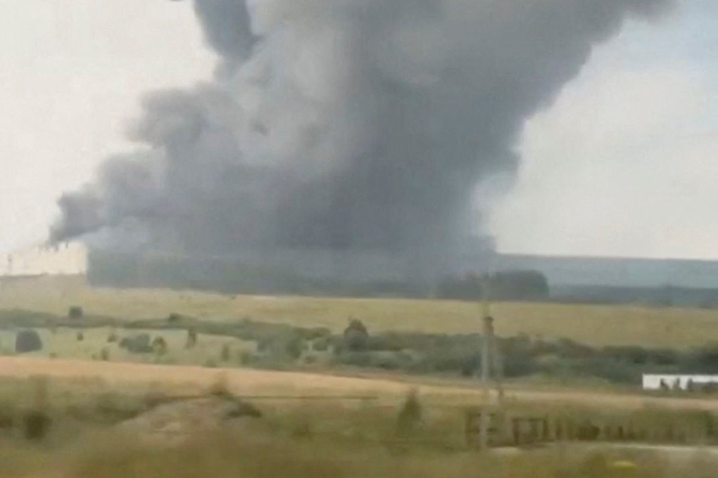 Smoke rises from a Wildberries warehouse following an Ukrainian drone attack in Mastinovka on Thursday. Photo: Social media/Reuters