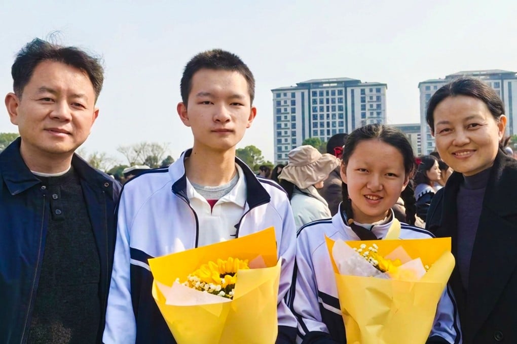 Chinese siblings celebrate their outstanding gaokao results with proud parents, marking a milestone achievement in their academic journey. Photo: The Paper
