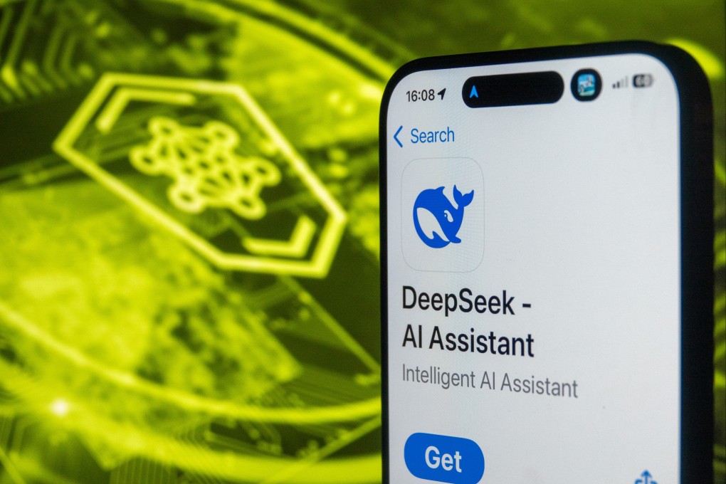 A smartphone screen displays the logo for Chinese AI company DeepSeek. Illustration: Getty Images