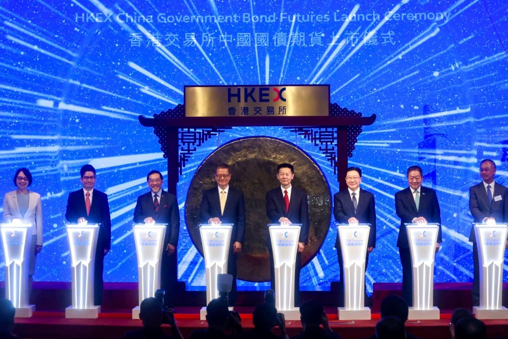 The HKEX China government bond futures launch ceremony on Monday. Photo: Jonathan Wong