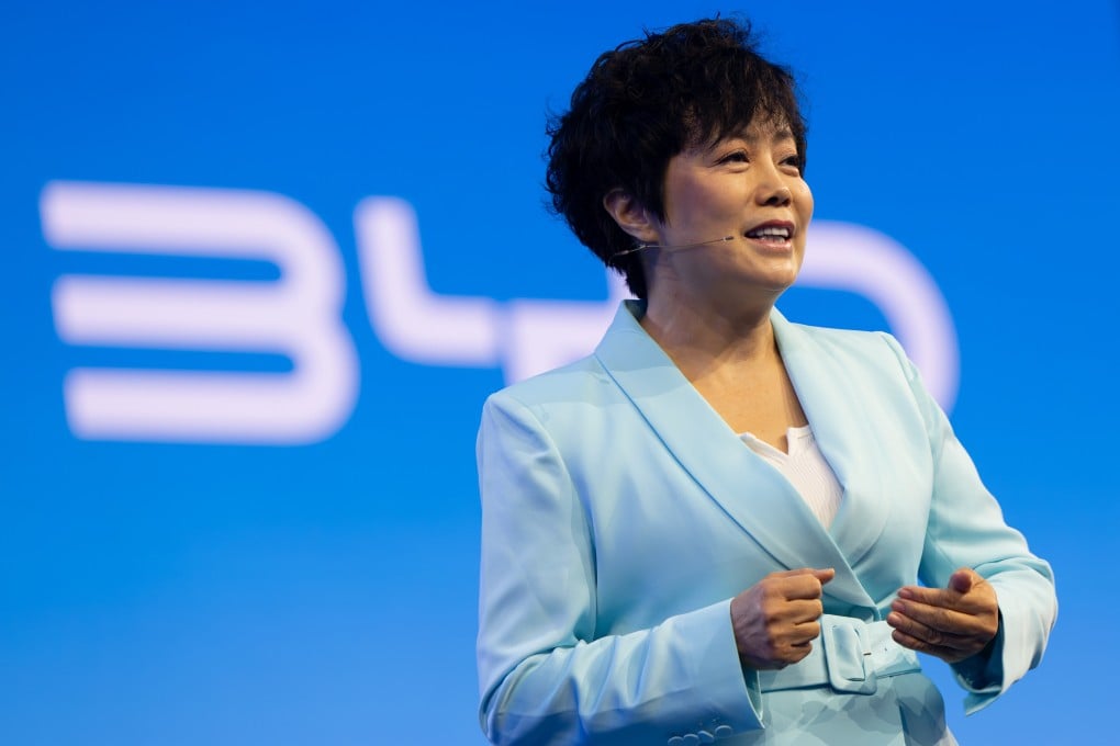 Stella Li, BYD’s executive vice-president, at a press conference before the start of the International Motor Show (IAA Mobility) in Munich on September 8, 2025. In June, Li said the company had invested in humanoid robots. Photo: DPA